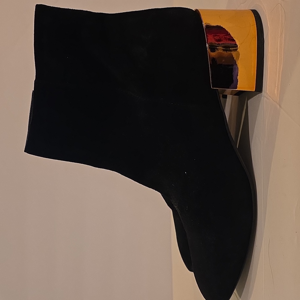 $650 Ivy Kirzhner Ringo MIRRORED Metallic Block Heel Boot BLACK Size 41 11